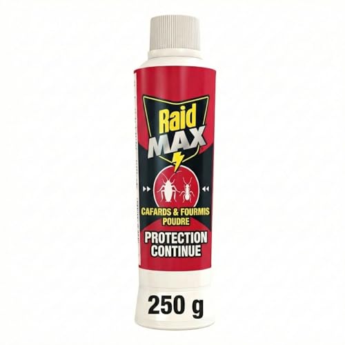 Raid Max Poudre Anti-Cafards et Anti-Fourmis - Protection Continue - Jusqu'à 12 Semaines d'Efficacité
