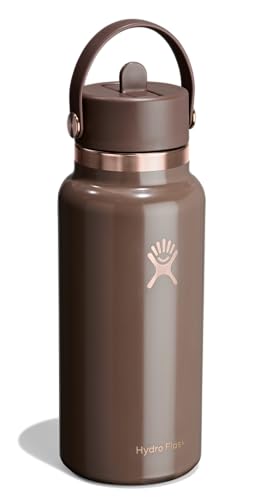 Image of Hydro Flask Water Bottle - Insulated Stainless Steel - Wide Mouth Flex Straw Lid, Non Spill, Leakproof and Refillable in 32 Oz Chocolate Rose Gold