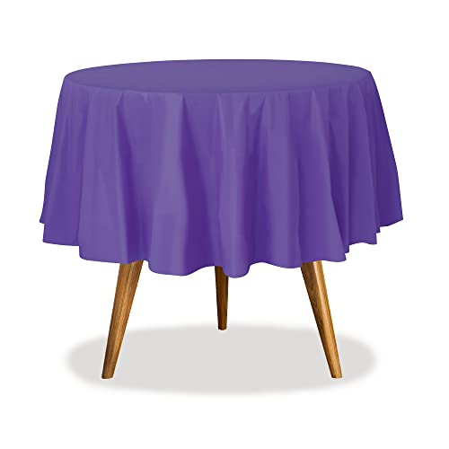 Image of Party Dimensions Purple Disposable Plastic Tablecloth for Round Tables (36 Pack) Table Cloths for Parties, Events & Weddings, Indoors & Outdoors, 84 inches, Plastic Table Cover