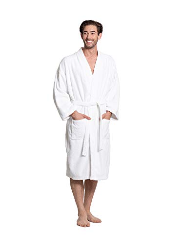 Turkuoise Men's 100% Cotton Turkish Terry Cloth Kimono Collar Soft and Absorbent Bathrobes3