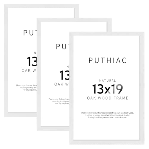 puthiac 13x19 Oak Wood Picture Frame - 13"x19" Poster Frames for Wall, 13x19 Picture Frames for Wall, 13 x 19 Picture Frames, 13 x 19 Frames for Wall(3 Pack, White)