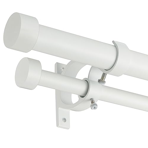 Lwiiom Double Blackout Curtain Rods 36 to 72 Inches (3-6 Feet),1-Inches Front and 5/8 Inches Back Adjustable End Cap Double Window Drapery Rod for Drapes and Curtains,Matte White