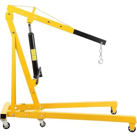 Towallmark 2 Ton Engine Hoist, Folding Cherry Picker Engine Hoist with Lever and 6 Casters, Heavy Duty Hydraulic Shop Crane, Engine Crane Lifter for Garage Workshop, Yellow Cover