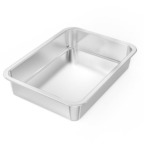 onlyfire Plat à Four de Rectangulaire en Inox, Grand Plat à Rôtir pour Gâteaux, Pizzas, Barbecue, Poulet Rôtir, 35.7 x 26.5 x 7 cm