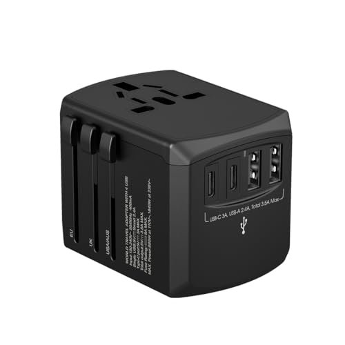 Tripper ADAPTATOR Adaptador Cargador de Viaje 15W Universal Xoopar Negro - Más de 150 Países - Todo en Uno con 2 USB Tipo-A y 2 USB-C - 120/220V