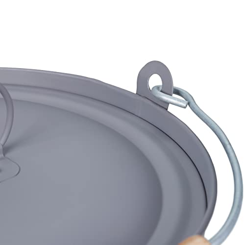 Foto von Relaxdays Ascheeimer mit Deckel, 12 Liter, Aschetonne mit Tragegriff, für Kohle & Asche, rund, Kamin, Ofen & Grill, grau