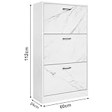 3 Drawer Shoe Cabinet Cupboard Shoe Storage Organizer 3 Tier Shoe Rack Pull Down Wooden Furniture Shoes Cupboards for Hallways, Entryway, Living Rooms, White Marble, 60W x 24D x 112H cm - Image 2