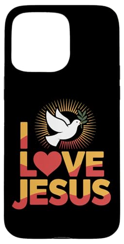 I Love Jesus Dove サンバースト 平和な信仰 スマホケース iPhone 15 Pro Max 用