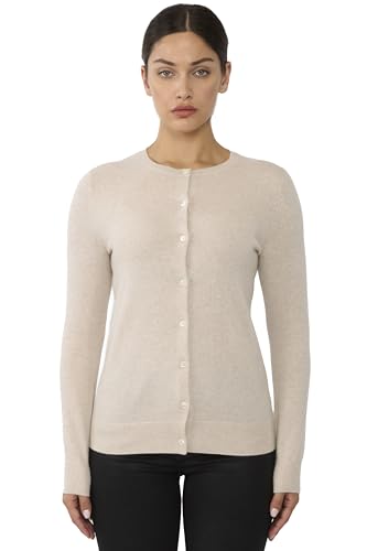 Image of JENNIE LIU Women's 100% Cashmere Button Front Long Sleeve Crewneck Cardigan Sweater