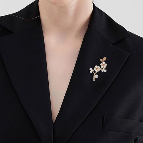 Image of Delicate Cherry Brooch for Women Girls Fashion Pearl Shell Plum Blossom Lapel Pin Rhinestone for Party Prom Elegant Accessories Decorative Floral Dress Suit Wedding Valentine Mother's Day Birthday