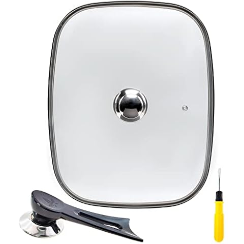 HR Huare Technology Rectangle Glass Lid 12.3"x15.2" For Pan/Skillet Easy To Clean Cookware Lid Replacement Tempered Glass Cover Lid With Steam Vented,Round/Standing Handle For Alternate Use,1Pack Cover