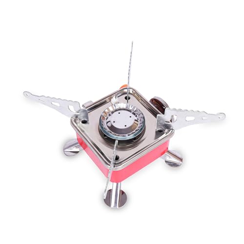 Image of Metal Camping Gas Stove | Portable Gas Stove For Camping Cooking Set | Ultra light |Small For Traveling | Camping Accessories For Outdoor | Red & Silver (1 Gas stove)