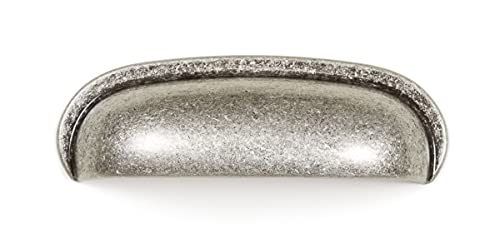 Gedotec Tirador de concha de plata antigua para atornillar, distancia entre orificios de 64 mm, aspecto vintage, aura, mango de concha de metal, 1 pieza para muebles, incluye material de fijación