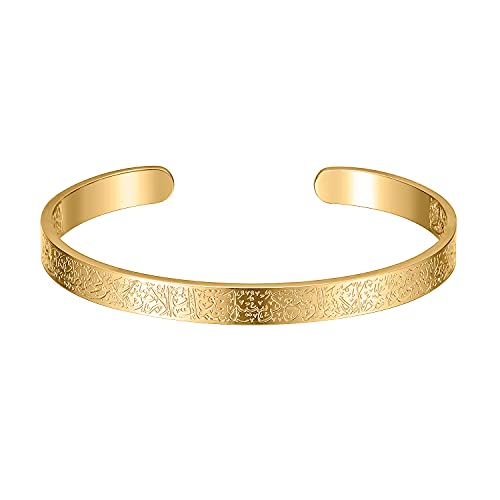 Ayatul Kursi Cuff Bracelets for Women Personalized Jewelry Mantra Cuff Bangle Personalized Bracelet Islamic Calligraphy Arabic God Messager AYATUL KURSI Bangleï¼ˆGoldï¼‰