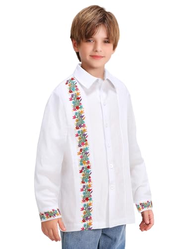 Mexican Shirts for Boys Guayabera Traditional Embroidered Kid Cinco De Mayo Fiesta Collared Long Sleeve4