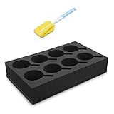 Hawetico Foam Cup Glass Holder - Reinforced Dark Gray Sponge Foam Holds 8 Mugs, Sturdy, for RV Caravans, Camping, Boats, Camper Motorhomes-Complete with Sponge Cup Brush