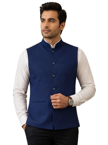 Image of LATEST CHIKAN Men's Nehru Jacket | Mandarin Collar Ethnic Waistcoat | Regular Fit Modi Jacket for Weddings Wear