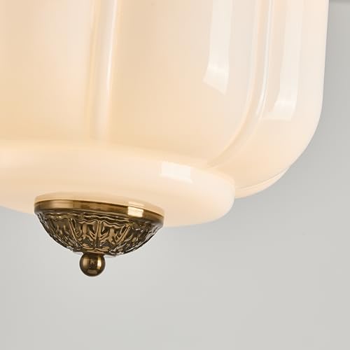 Glazart Luxa Milk Glass Ceiling Light Fixture, 9.8" Vintage Semi Flush Mount Pendant Light with Antique Brass Finish, Schoolhouse Light Fixture - Antique Chandelier for Kitchen, Hallway, Dining Room by Glazart Luxa - Used condition - Image 7