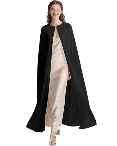 Joukavor Elegant Chiffon Cape with Heart Clasp for Women Wedding Bridal Halloween Cosplay (Black)