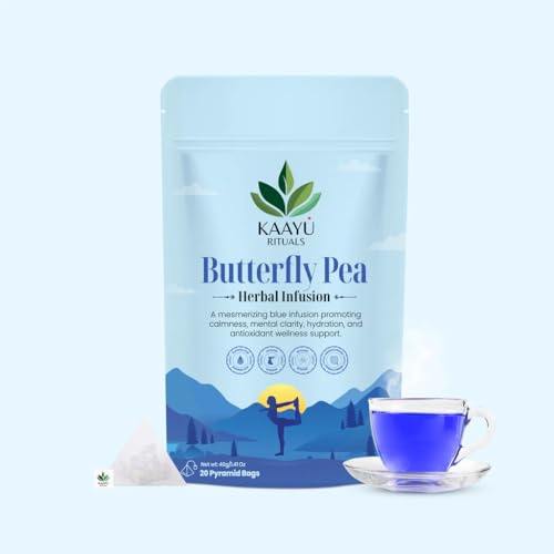 Image of Kaayu Rituals Butterfly Pea Flower Blue Tea 40g | Herbal Infusion with Butterfly Pea Flowers | Rich in Antioxidants | Supports Brain Health, Relaxation, Skin & Hair Wellness | 20 Pyramid Tea Bags
