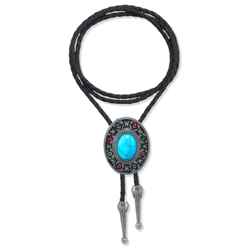 JYNXOR Bolo Tie En Cuir Avec Pendentifs Turquoise Ronde Pour Hommes Et Femmes, Cravate Bolero Homme, Collier Chemise Cowboy Femme, Cravate Bolo Pour Homme Pour Costume,...