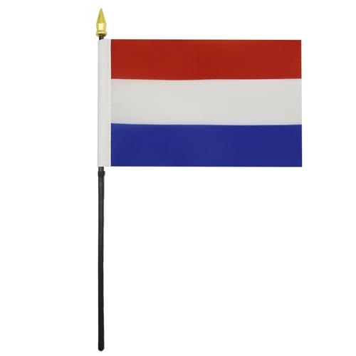 Image of AZ FLAG - Netherlands Table Flag 4'' x 6'' - Dutch Mini Desk Flag 100% Polyester 15 x 10 cm - Office Banner with 10'' Pole - Golden Spear