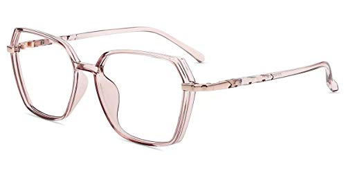 Firmoo Blue Light Blocking Glasses, Reduce Eyestrain Minimize Headache, Square Pink Computer Glasses Blue Light Blocker for Women/Men