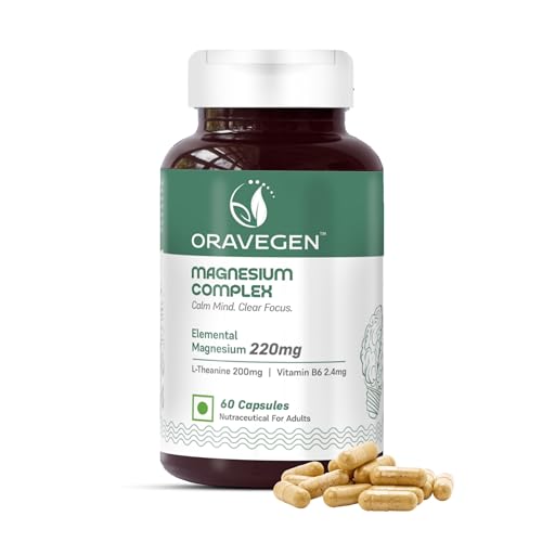 Oravegen Magnesium Complex | 220mg Elemental Magnesium Glycinate with L-Theanine & Vitamin B6 | Stress Relief & Sleep Support | 60 Vegan Capsules | Lab Tested