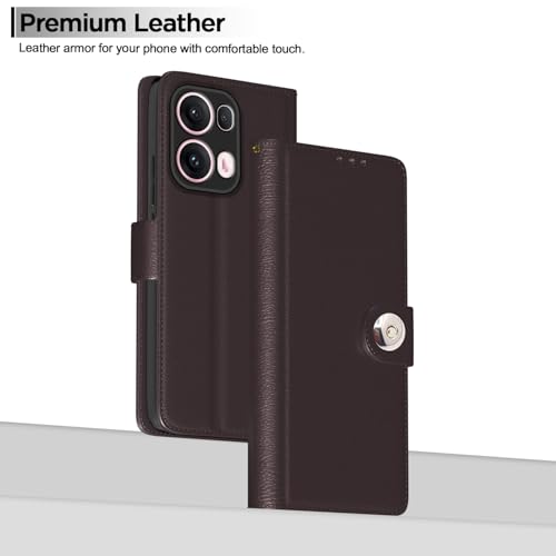 Image of Pikkme Flip Cover Leather Finish | Inside TPU with Card Pockets | Wallet Stand and Shock Proof | Complete Protection Button Flip Case for Oppo Reno 13 Pro 5G(Coffee)