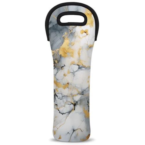 Neoprene Wine Tote Carrier Bag for Wine,Water, Champagne, Beer, Baby Bottles 15.6 x 5.1 Inches, Protective Wine Bag,Premium Marble
