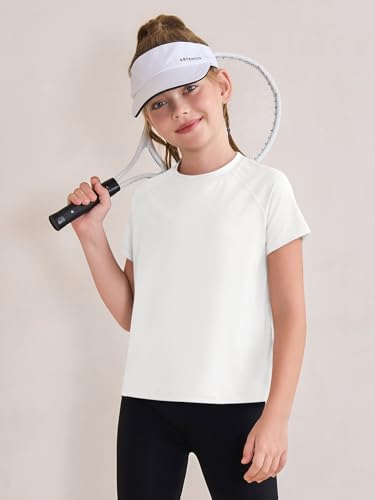 Image of Haloumoning Girls Athletic Shirts Short Sleeve Quick Dry T-Shirt Kids Summer Tee Tops 5-14Y