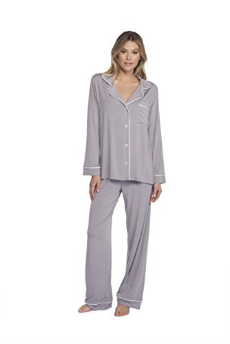 Barefoot Dreams Womens Luxe Milk Jersey Piped Pajama Set, Pewter, ...