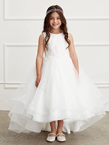 Lace Appliques Pearls Flower Girls High Low First Communion Dresses for Wedding Party Pageant Party Gowns PY0333