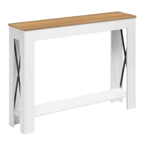 YATINEY Console avec Espace de Rangement, Table de Canapé de Style Fermier, Table d’Appoint Étroite, pour Entrée, Palier, Couloir, Vestibule, Blanc et...