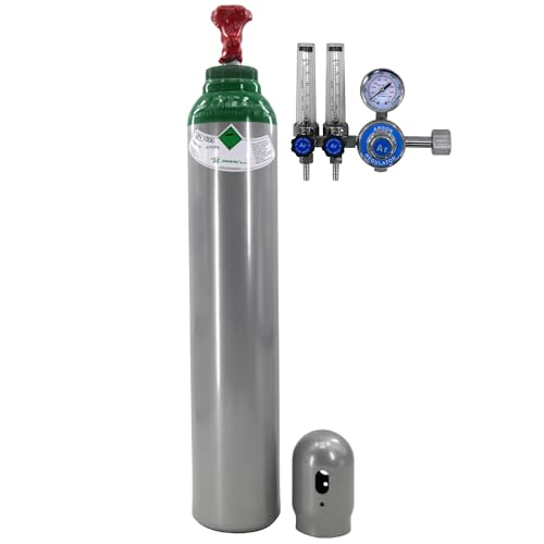 Bombona de gas con reductor de argón puro 4.8 (100%), gas de soldadura de 8 litros, TIG/WIG MIG, incluye reductor con 2 rotametros