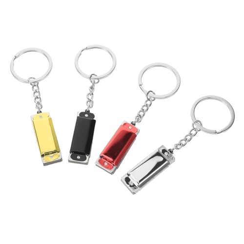 Beavorty Llaveros de Armónica Metálica Mini 4 Piezas Multicolor Negro Dorado Plateado Rojo Colgantes Ligeros para Bolso Mochila y Llavero Accesorios Decorativos para Fiestas
