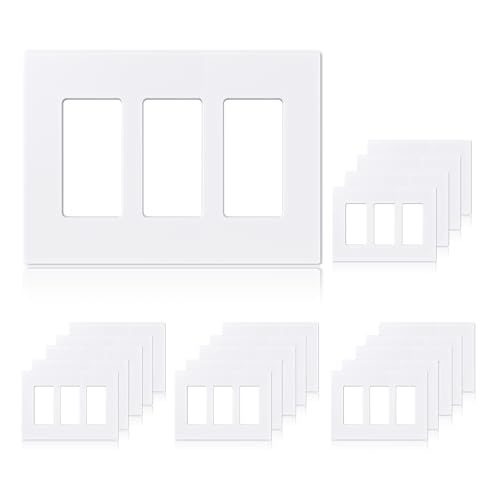 Image of ELEGRP 3-Gang Screwless Decorative Wall Plates, Mid-Size Unbreakable Thermoplastic Faceplate Cover for Decorator Receptacle Outlet Switch, UL Listed (20 Pack, Matte White)