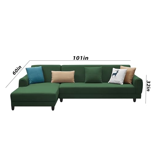 Image of Kraven LHS 6 Seater L Shape Sofa Set for Living Room (Green Fabric) Premium Fabric Sofa