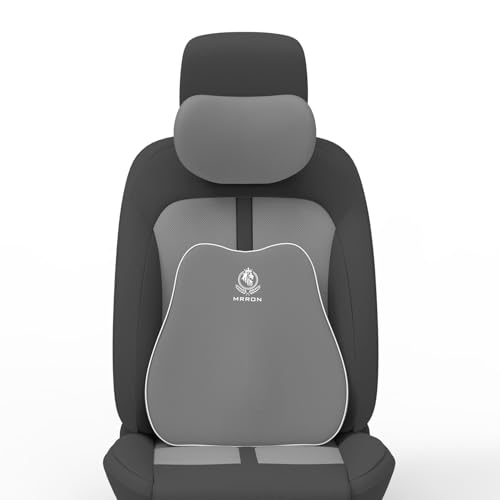 Image of MRRON Series Memory Foam Neck Rest & Lumbar Support for Car or Office Chair, Neck Pillow Kit Designed Ergonomically for Extra Support (Grey, Slim backrest)