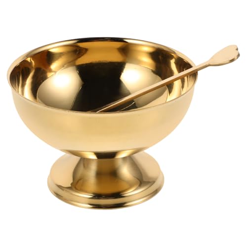 NOLITOY Stainless Steel Ice Cream Cup, Reusable Footed Dessert Bowl for DIY Yogurt Fruit Salad Parfait Pudding (Golden)