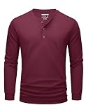 [TACVASEN] ロングtシャツ メンズ カジュアル 綿 薄手 無地 ヘンリーネック ボタン付き ゴルフウェア ワインレッド L