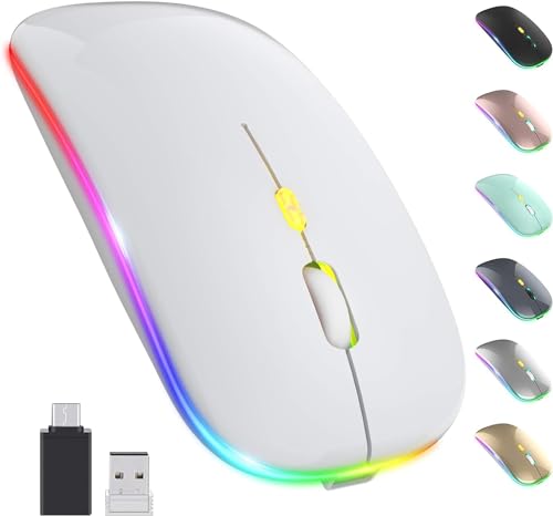 Image of LED Wireless Mouse, Slim Silent Mouse 2.4G Portable Mobile Optical Office Mouse with USB & Type-c Receiver, 3 Adjustable DPI Levels for Notebook, PC, Laptop, Computer (White)