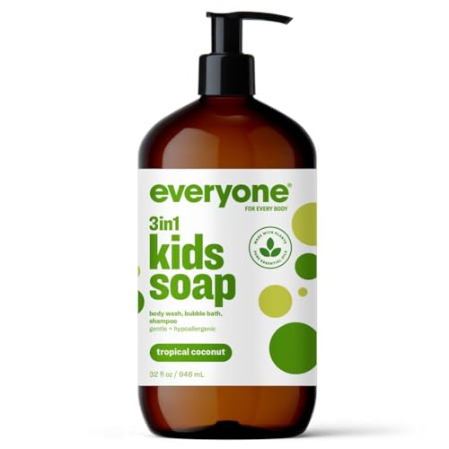 Image of Everyone 3-in-1 Kids Soap, Body Wash, Bubble Bath, Shampoo, 32 Ounce (Pack of 1), Tropical Coconut, made with Essential Oils for Toddlers, tweens and teens