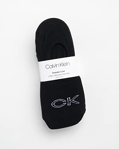 Calvin Klein Women's Socks - Comfort Cuff Sneaker Liner (6 Pack), Size 4-10, Black Logo2