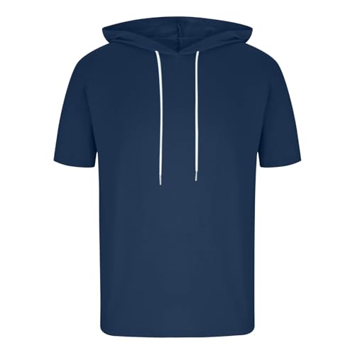 Mens Short Sleeve Hoodies T-Shirts Fashion Sweatshirts Athletic Solid Lightweight Pullover Drawstring Hooded Top2