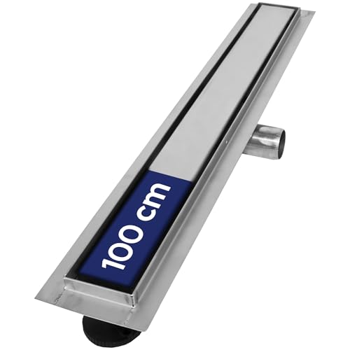 VILSTEIN® Duschrinne Edelstahl Extra Flach [100CM] - Bodenabfluss Dusche Komplettset - Ablaufrinne Dusche - Duschabfluss - Siphon mit Geruchsstop & Haarsieb - Randablauf - Duschablauf