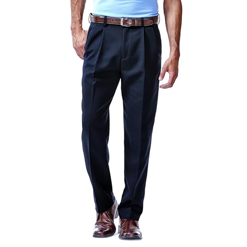 Haggar Men's Cool 18 Hidden Expandable Waist Pleat Front Pant-Regular and Big & Tall Sizes