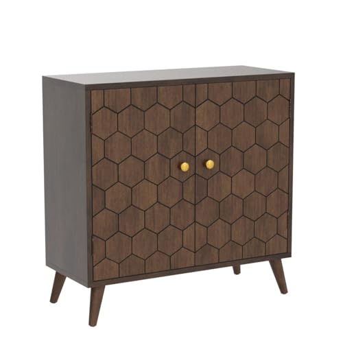 COSIEST Storage Cabinet with Doors and Shelves, Modern MDF Accent Cabinet with Adjustable Shelf, Free-Standing Sideboard Buffet Cabinet for Kitchen Dining Room Living Room Hallway, Brown