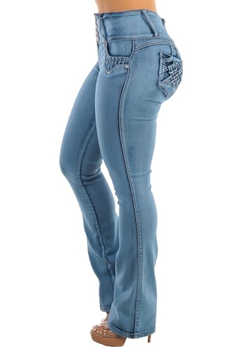 Image of Moda Xpress Women's Butt Lifting High Waisted Bootcut Jeans - Stretchy, Comfortable Flare Jeans in Junior Size Vintage Style