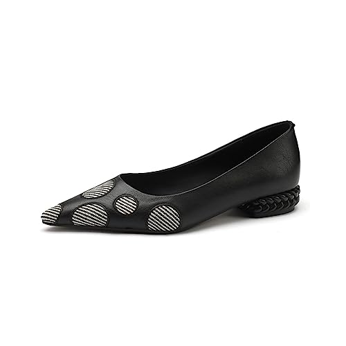 TinaCus Women's Genuine Leather Handmade Slip On Polka Dot Pointed Toe Office Flats Shoes